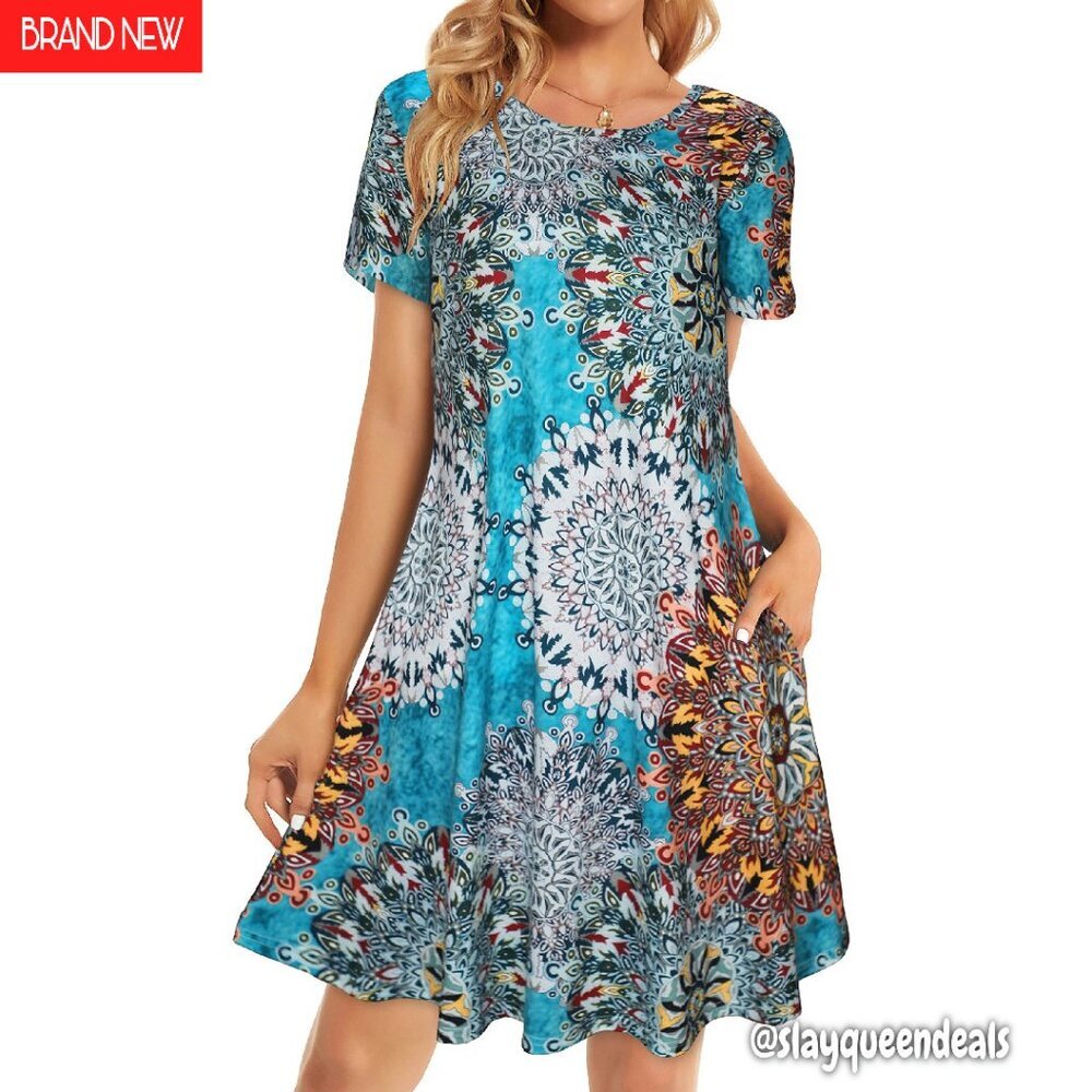 Women's Floral T-Shirt Dress with Pockets, Loose Fit Summer Casual